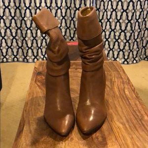 Vince Camuto Brown Leather Kitten Heel Booties